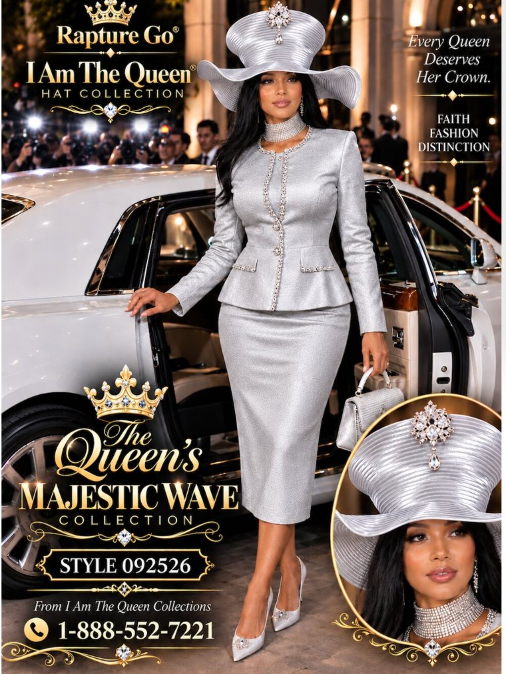 I Am The Queen Silver Majestic Wave Church Hat Style 092526